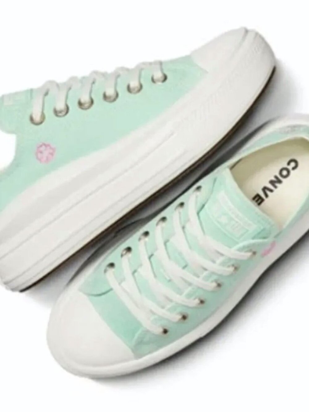 Converse mint green floral Lift platform sneakers 38 7.5-8